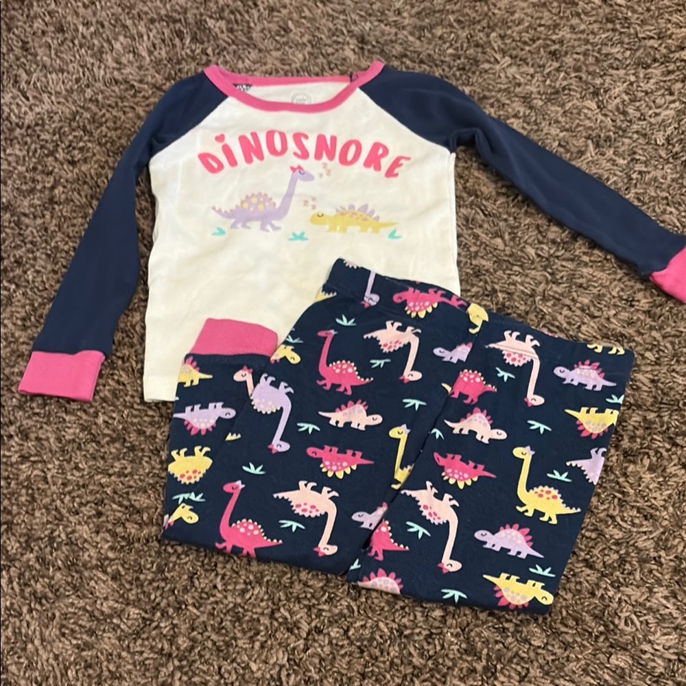 Playful Dinosaur Pajama Set in Blue and Pink
